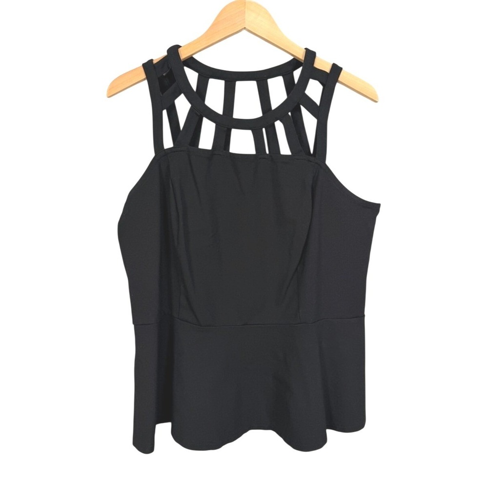 Lane Bryant Black Lattice Neck Peplum Tank Top Plus Size 14‎ 16